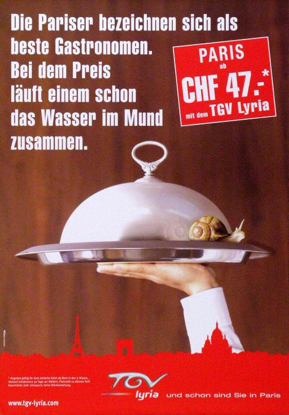 Die Pariser bezeichnen sich als beste Gastronomen. Bei dem Preis läuft einem schon das Wasser im Mund zusammen. Paris ab CHF 47.- mit dem TGV Lyria - TGV Lyria und schon sind Sie in Paris