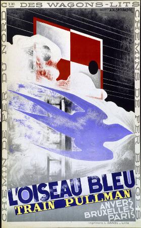 L'oiseau bleu - Train pullman - Anvers, Bruxelles, Paris - Chemin de fer du nord - Cie. des wagons-lits - Chemins de fer belges