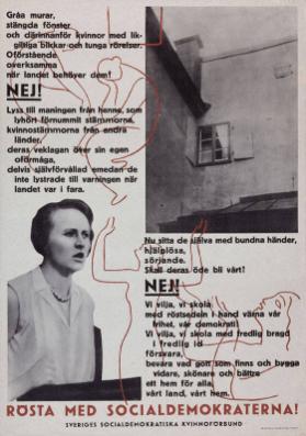 Graa murar - stängda fönster (...) nej! (...) Rösta med Socialdemokrater na!