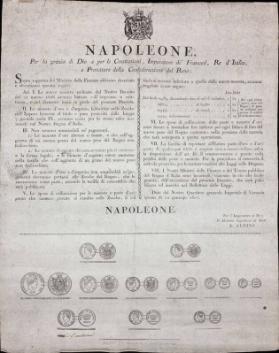 Napoleone, per la grazia di Dio e per le Costituzioni, Imperatore dei Francesi, Re d'Italia, e Protettore della Confederazione del Reno: Sopra rapporto del Ministro delle Finanze abbiamo decretato e decretiamo quanto segue: (...)