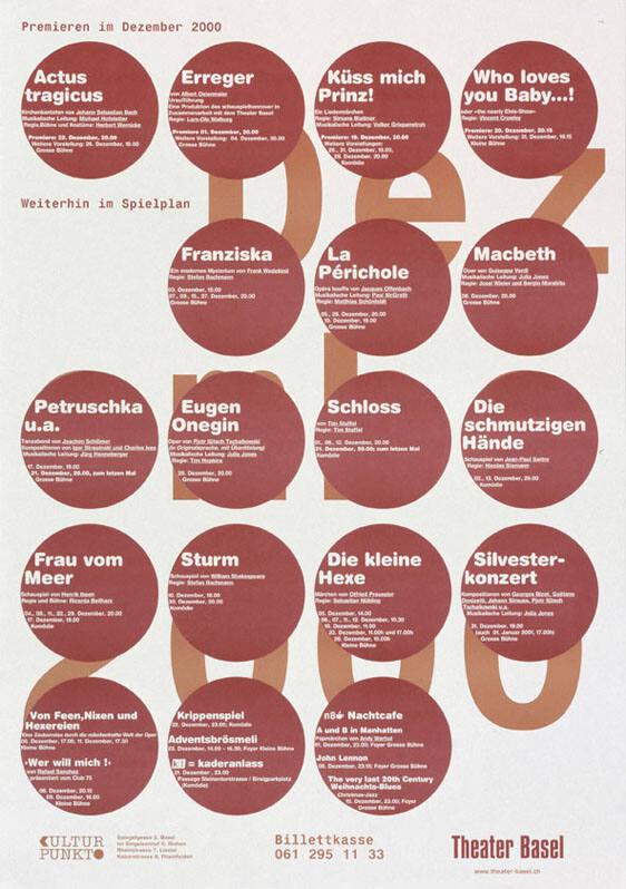 Premieren im Dezember 2000 - Actus Tragicus - Erreger - Küss mich Prinz! - Who loves sou Baby... (...) - Theater Basel
