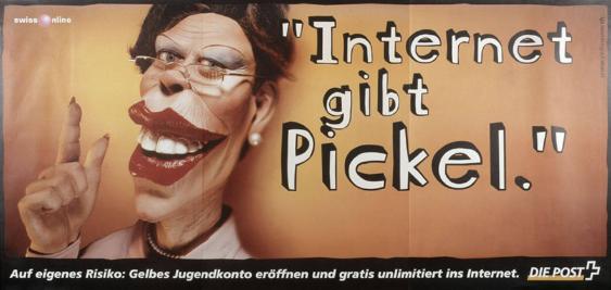 "Internet gibt Pickel." Auf eigenes Risiko: Gelbes Jugendkonto eröffnen und gratis unlimitiert ins Internet. Die Post