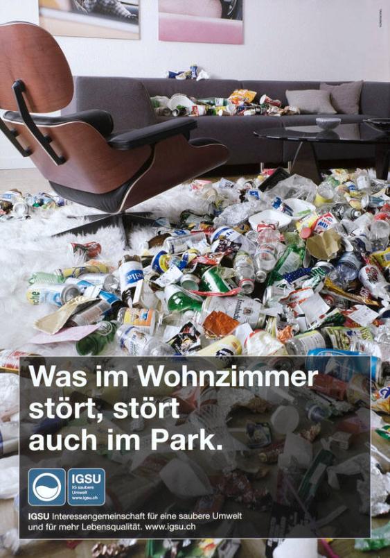 Was im Wohnzimmer stört,  stört auch im Park. - IGSU Interessengemeinschaft für eine saubere Umwelt und für mehr Lebensqualität. www.igsu.ch