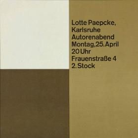 Lotte Paepcke, Karlsruhe - Autorenabend - Montag, 25. April