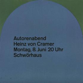 Autorenabend - Heinz von Cramer - Montag, 8. Juni 20 Uhr Schwörhaus