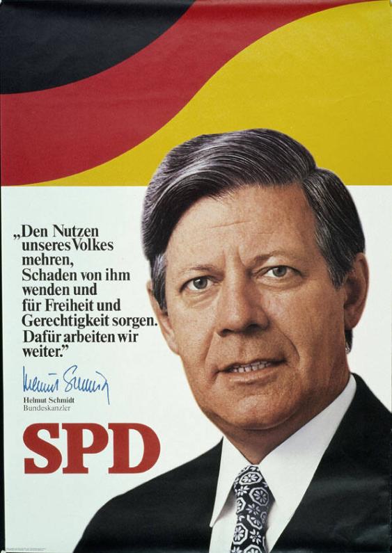"Den Nutzen unseres Volkes mehren, Schaden von ihm wenden und für Freiheit und Gerechtigkeit sorgen. Dafür arbeiten wir weiter." - Helmut Schmidt, Bundeskanzler, SPD