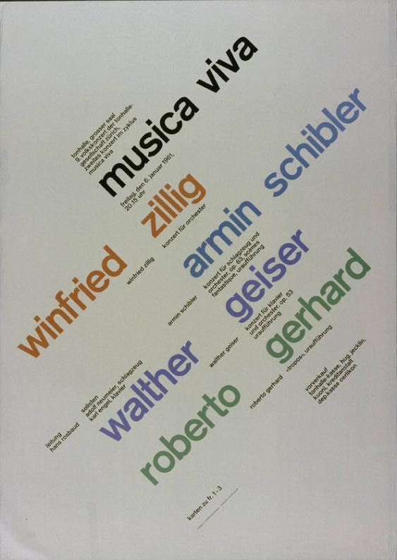 Tonhalle Grosser Saal - Musica viva - Freitag, den 6. Januar 1961 - Winfried Zillig - Konzert für Orchester - Armin Schibler - Walther Geiser - Roberto Gerhard