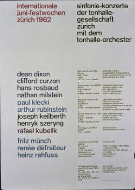 Internationale Juni-Festwochen Zürich - Sinfonie-Konzerte der Tonhalle-Gesellschaft Zürich mit dem Tonhalle-Orchester - (...)