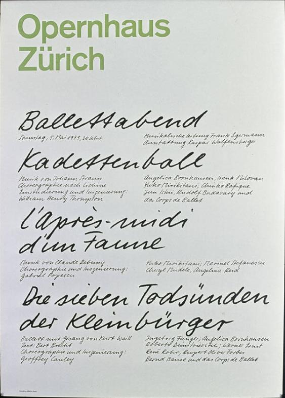 Opernhaus Zürich - Ballettabend - Kadettenball - L'Après-midi d'un Faune - Die sieben Todsünden der Kleinbürger