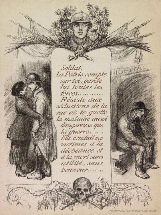 Soldat, la patrie compte sur toi, garde lui toutes des forces ... Résiste aux séductions de la rue où te guette la maladie aussi dangereuse que la guerre... (...)