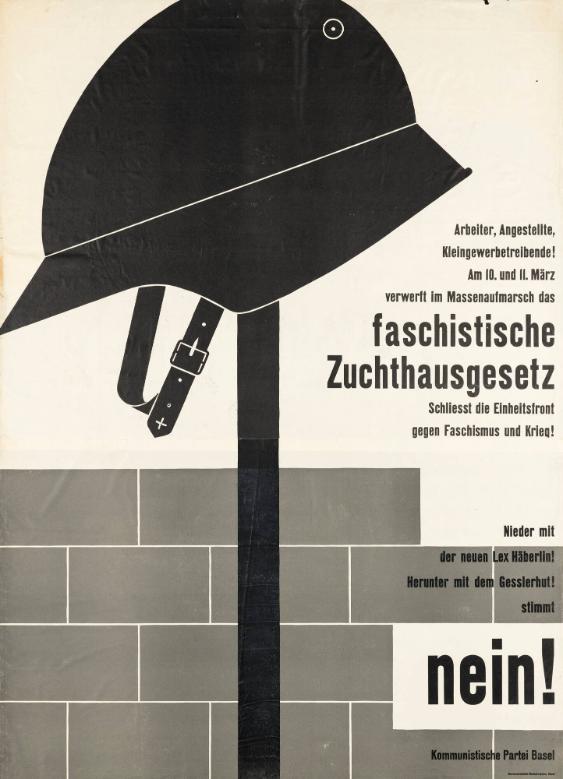 Arbeiter, Angestellte, Kleingewerbetreibende! Am 10. und 11. März verwerft im Massenaufmarsch das faschistische Zuchthausgesetz - Schliesst die Einheitsfront gegen Faschismus und Krieg - (...) - Stimmt Nein!