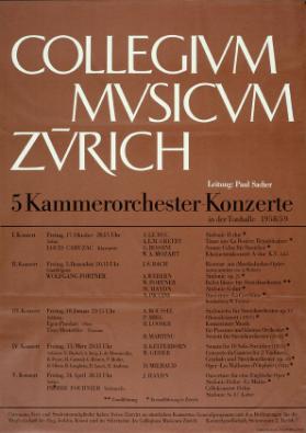 Collegium Musicum Zürich - Leitung: Paul Sieber - 5 Kammerorchester-Konzerte in der Tonhalle 1958-59