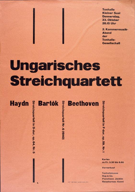 Tonhalle Kleiner Saal - Ungarisches Streichquartett - 2. Kammermusikabend - 23. Oktober 1952