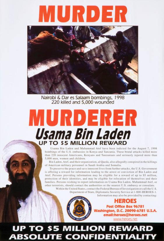 Murder - Murderer Usama Bin Laden up to $ 5 Million Reward - absolute confidentiality
