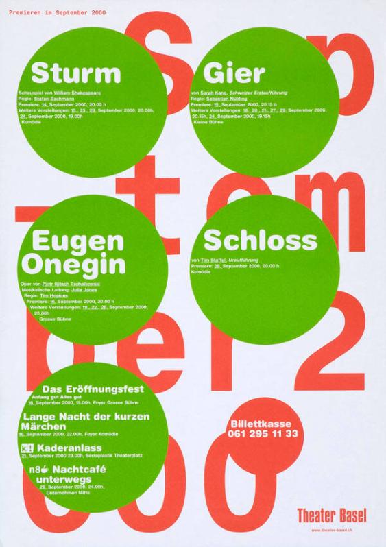 Premieren im September 2000  - Sturm - Gier - Eugen Onegin (...) -  Theater Basel