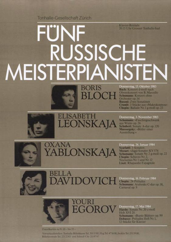 Tonhalle-Gesellschaft Zürich - Fünf russische Meisterpianisten