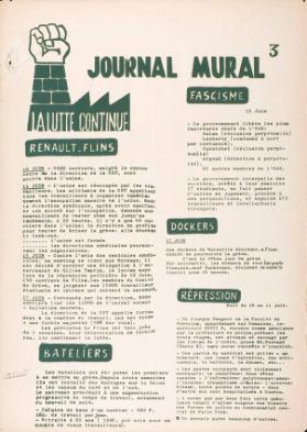 Journal mural 3 - La lutte continue - Renault - Flins - Fascisme - Dockers (...)