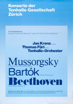 Konzerte der Tonhalle-Gesellschaft Zürich - Jan Krenz - Thomas Füri - Tonhalle-Orchester - Mussorgsky - Bartók - Beethoven