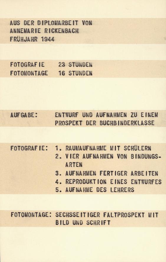 Aus der Diplomarbeit von Annemarie Rickenbach Frühjahr 1944