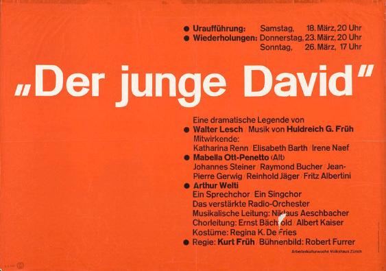 "Der junge David" - Uraufführung Samstag 18. März