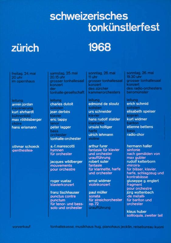 Schweizerisches Tonkünstlerfest Zürich 1968 - Tonhalle Zürich - (...)