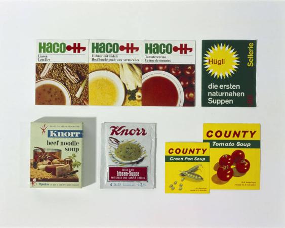 Haco - Linsen, - Hühner mit Fideli, - Tomatencrème, Hügli - Sellerie,  Knorr - Beef Noodle Soup, - Erbsen-Suppe, County - Green Pea Soup, - Tomato Soup