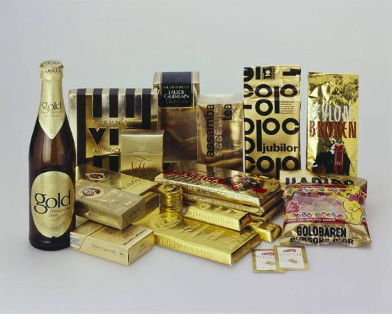 Hürlimann - Gold, Benson and Hedges, Astor, Primor Coronas, VIP Sprüngli, Noblesse, Chocolats Favarger, Suchard - Sucarda, Sprüngli Classica, Eau de Guerlin, Usego - Assamba Tea, Coop - Jubilor, Ceylon Broken, Hermes - Assugrin Gold, Haribo - Goldbären