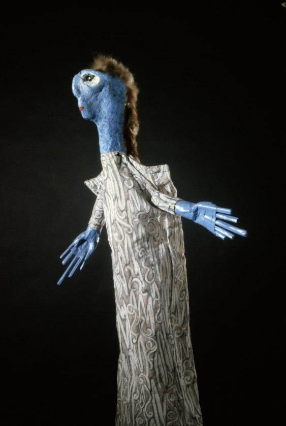 Nicht zuzuordnende Handpuppe: Kleine blaue Figur